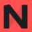Logo: stylized red N with digital glitch effect on black background